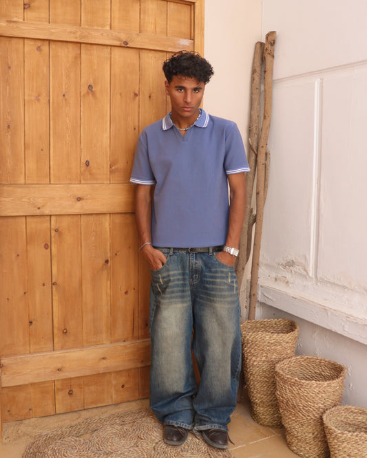 The Omeny textured polo - Light blue Edition