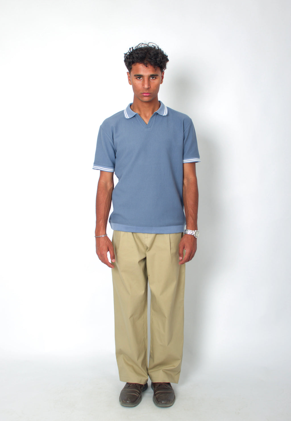 The Omeny textured polo - Light blue Edition