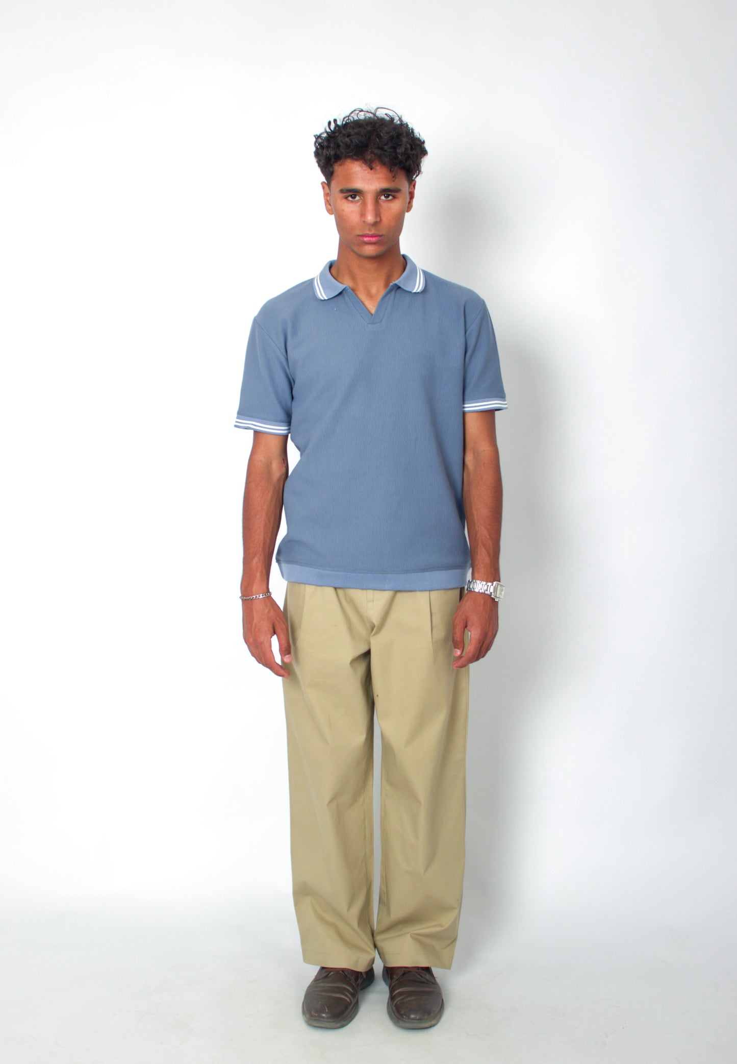 The Omeny textured polo - Light blue Edition