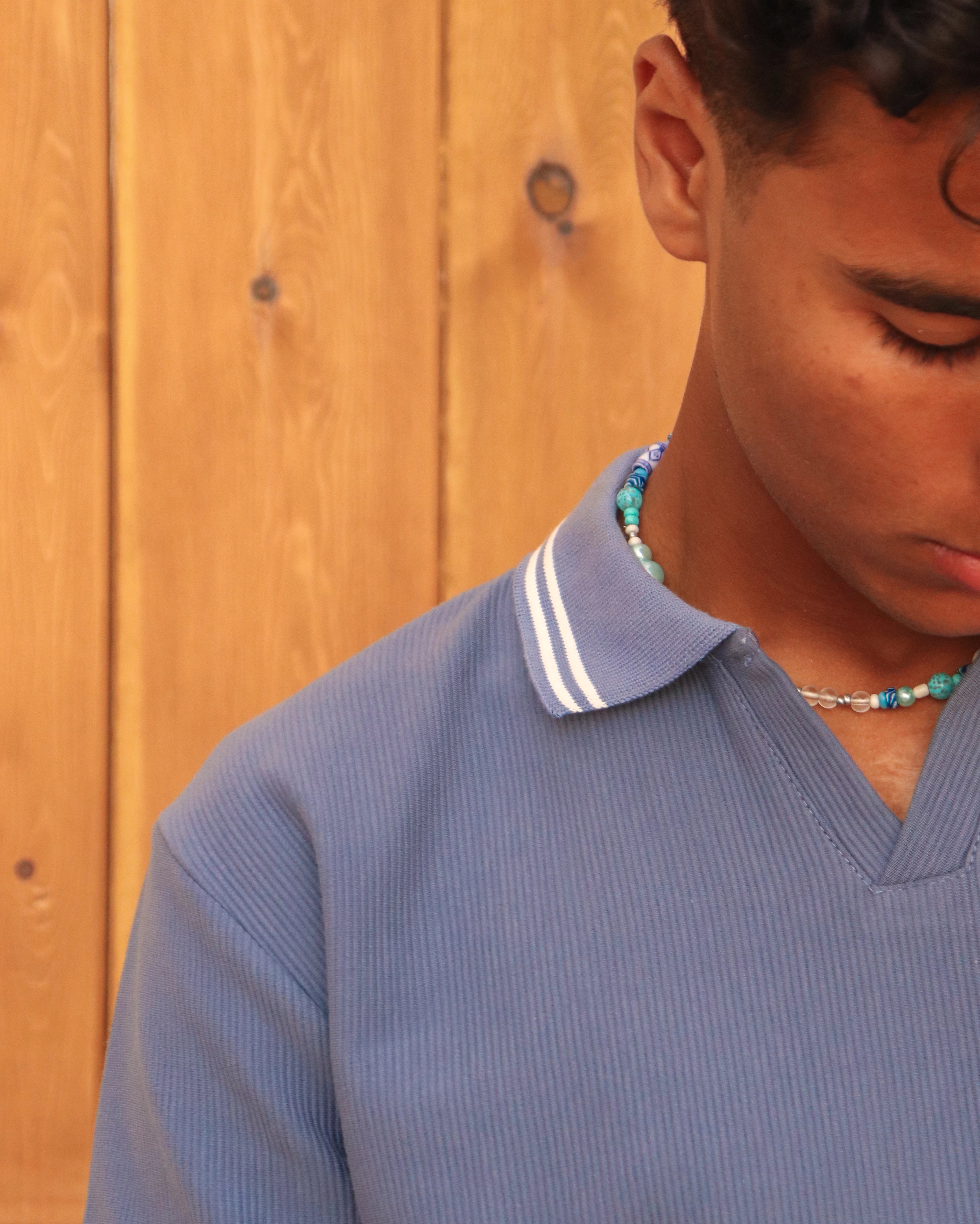 The Omeny textured polo - Light blue Edition